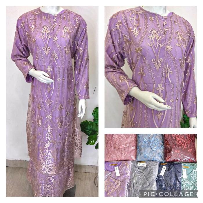 Gamis Brukat Jumbo - Gamis Brukat Terbaru - Gamis Brukat Malaysia - Lilac, XXXL / 3L