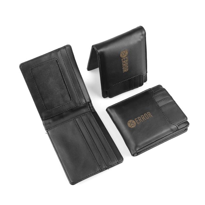 ERROR SYSTEM LAYER Dompet Lipat Pria Sintetic Hitam Kartu dan uang Cowok Kulit