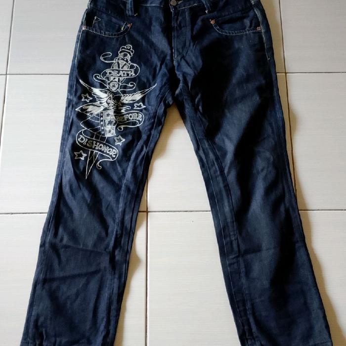 celana Jeans Ed Hardy bordiran burung Pria Panjang Dewasa