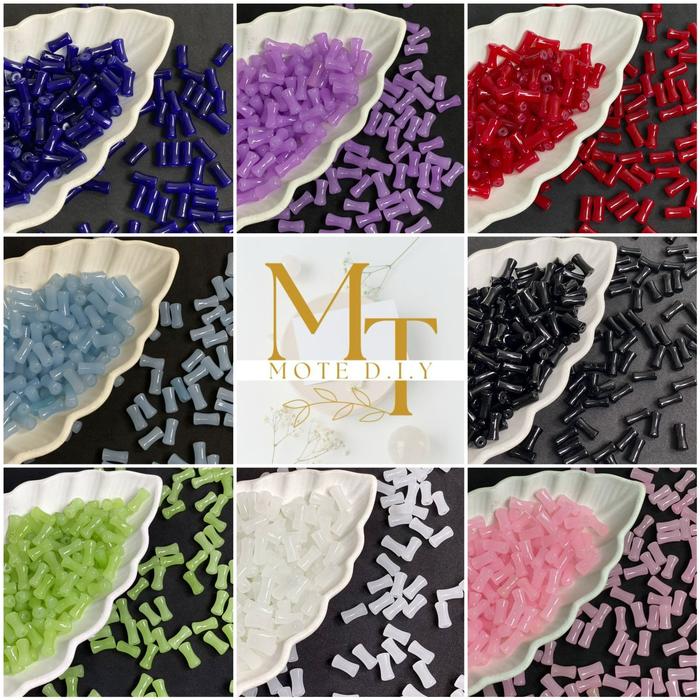 MOTEDIY - [230] 100pc Manik Kaca Bambu Warna Polos Ukuran 6x12mm