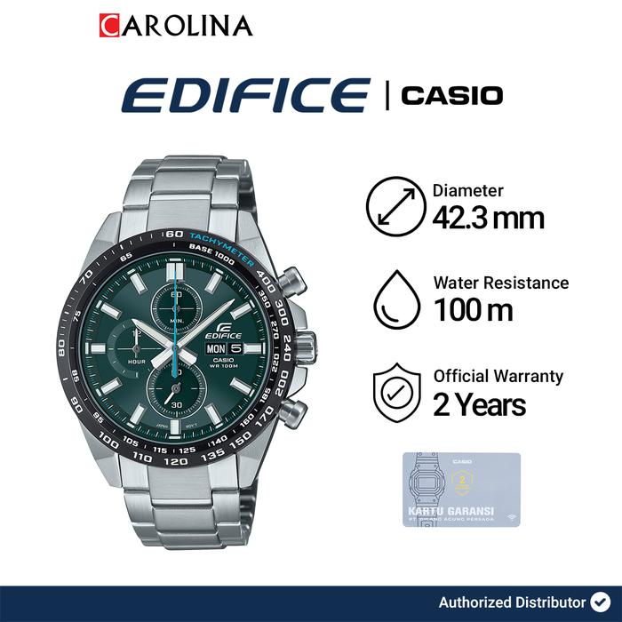 Jam Tangan Pria Casio Edifice EFR-574DB-3A Chronograph Green Dial Stainless Steel Strap Watches
