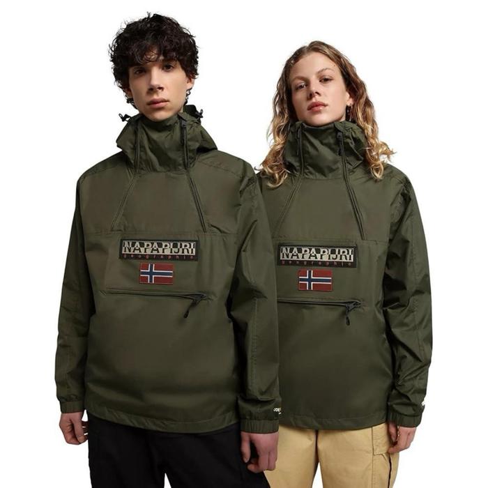 Napapijri Northfarer Shell Summer Hooded Jacket In Olive Green