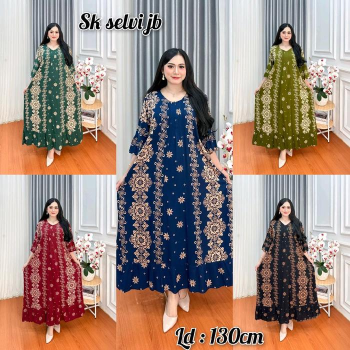 Dress Jumbo Arab atau Daster Kaftan Model kekinian Ld 130 Rayon Tebal Nyaman, Busui, Tali Samping