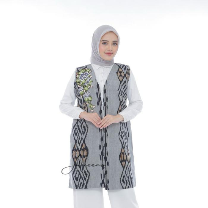 Outer Wanita Lurik Bordir Bunga Halus Hitam Batik