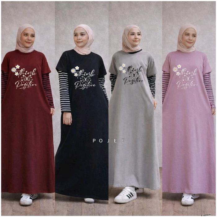 Midi Dress POJEE Rawis 88 Combed 24s Sablon Plastisol Midi Tunik Kekinian Premium Wanita Muslimah Be