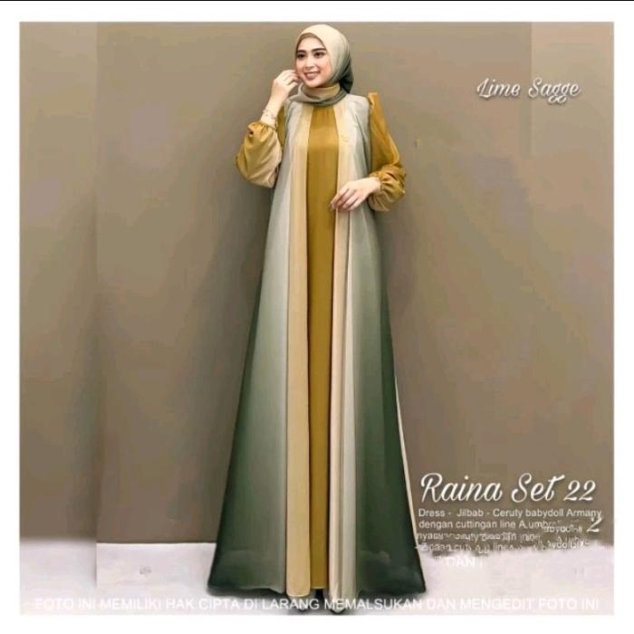Raina Set Dress Jilbab Ceruti Polos Cantik Baju Gamis Wanita Muslim Ada Jumbo Fashion Perempuan Dewa
