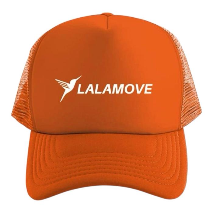 Lalamove Topi Trucker Orange dengan Logo Lalamove untuk Pengiriman dan Layanan Pelanggan
