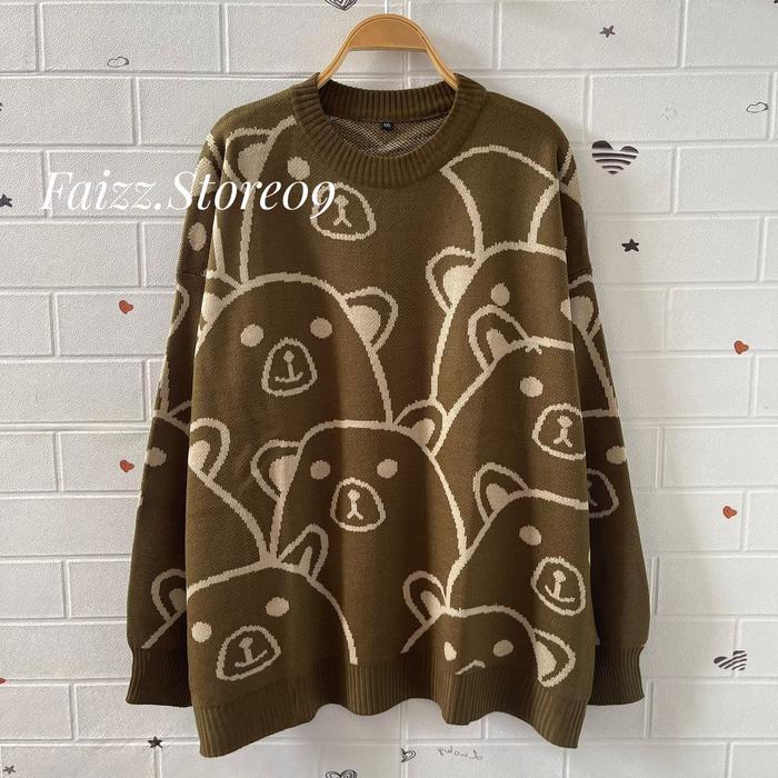 Chucky Sweater Rajut Oversize Motif Mossy Blous Rajut Wanita Korea Lengan Panjang New