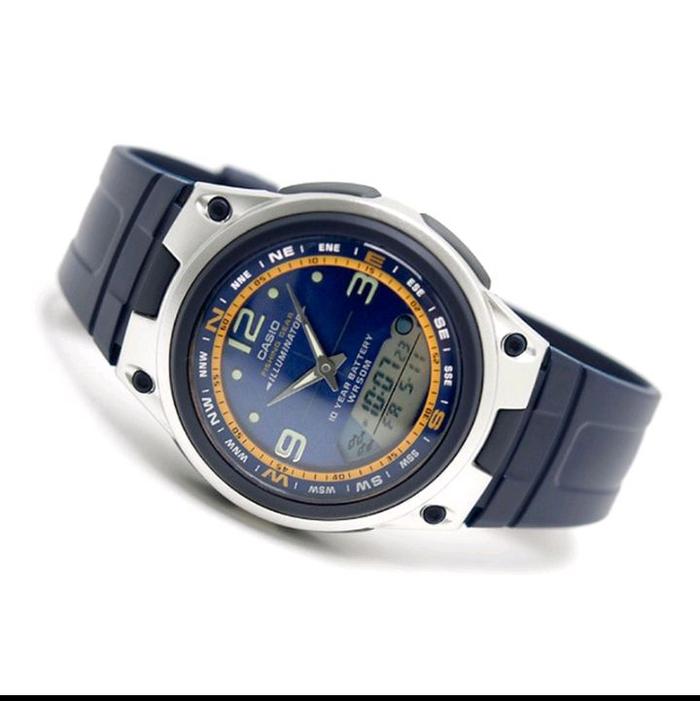 Casio Jam Tangan AW-82-2AVDF Original dengan Tali Karet Biru dan Tampilan Digital Analog