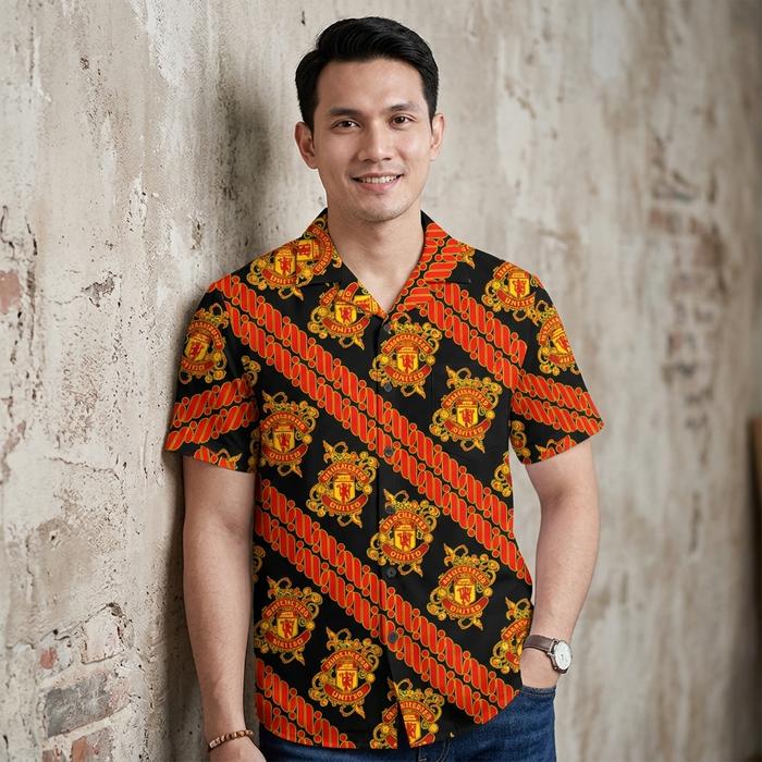 Dowear S-5XL Baju Kemeja Motif Laki Laki Olahraga Bola Full Printing Jumbo 1027 BATIK KING MU