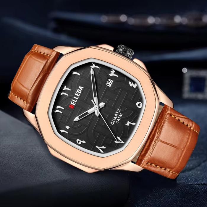 JAM TANGAN BELLEDA PROMO DISKON 9484-2 Analog Series Strap Leather Arbick Number Anti Air 3 Atm Watc
