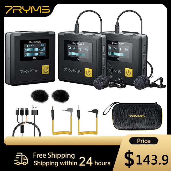 Wireless Lavalier Microphone 7RYMS iRay DW20 2.4G Lapel Mic for