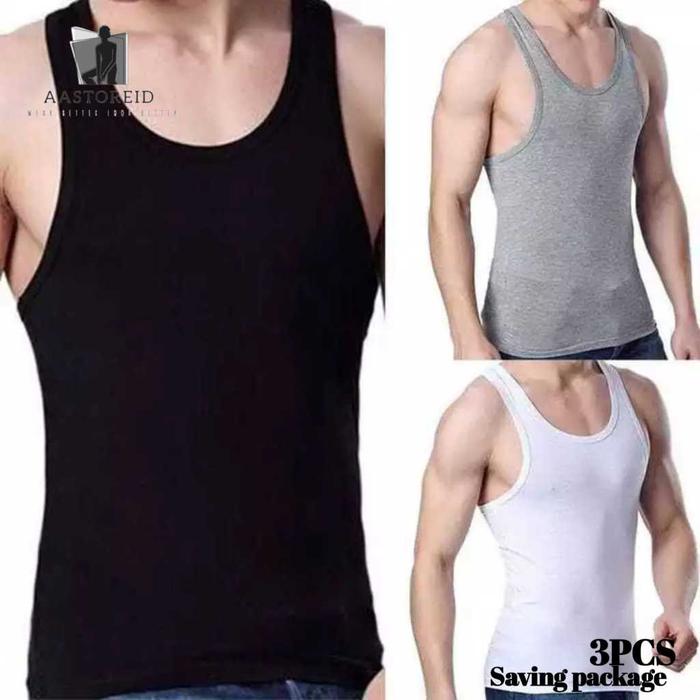PAKET 3PCS SINGLET POLOS PRIA DEWASA KAOS DALAM COWOK ADEM LEKTON TERLARIS KUTANG COWO DEWASA