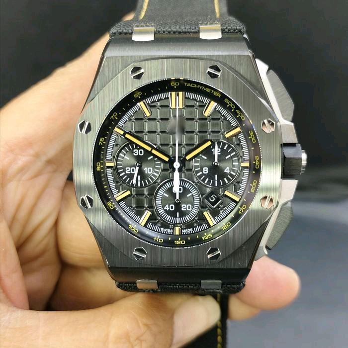 Jam Tangan Ap IAudemars Piquet Royal Oak Os Novelty Chrono Inspired Black Waffle Dial 43mm Black Can