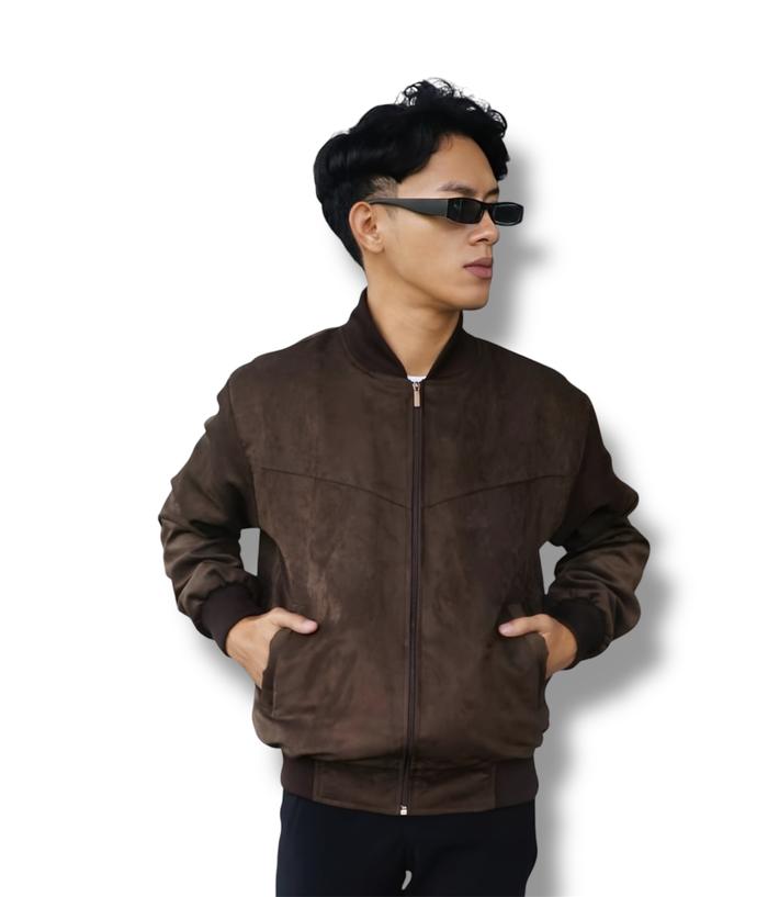 Jaket Bomber Suede Premium Pria Model Terbaru Fit Basic Casual Polyester Dark Zipper Custom Blazer