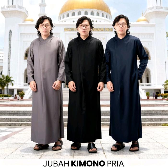 Jubah Gamis Pria Pakaian Muslim Jubah Modern Gaya Kimono Baju Muslim Pria Jubah Kimono Pria Dewasa