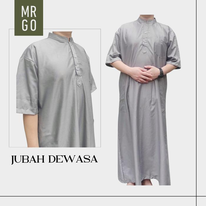 Gamis Jubah Pria TOYOBO Abu Silver Muda Lengan Pendek OPEN RESELLER Premium Adem Polos Dingin Sholat