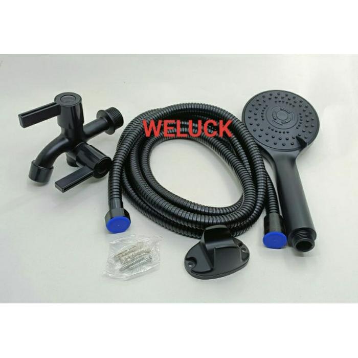 Paket KRAN CABANG FULL HITAM Drat 3/4 Plus Shower 5 SISTEM