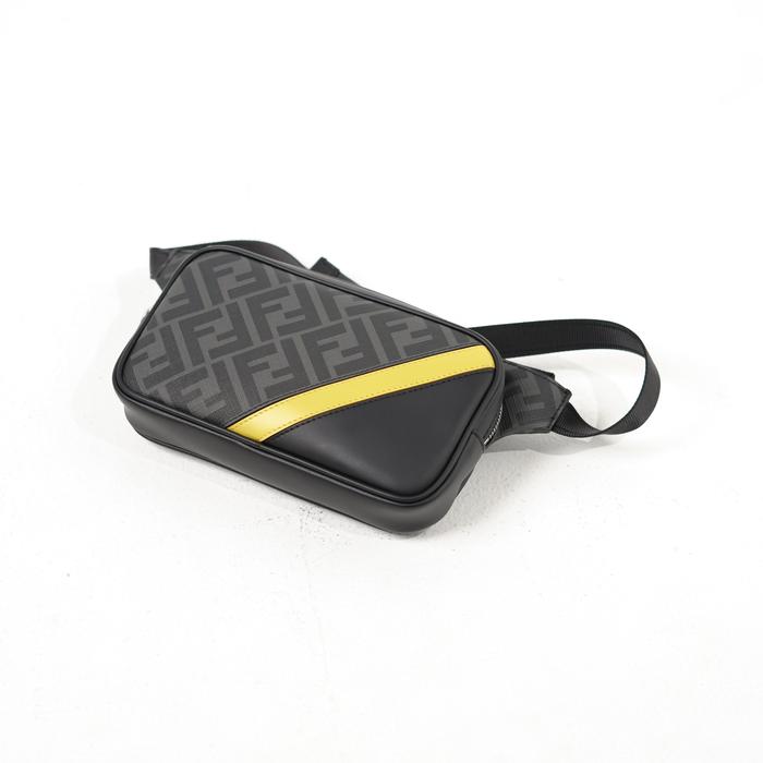 Tas FENDI FF DIAGONAL YELLOW BLACK SQUARE LEATHER WAIST BAG 100% ORIGINAL