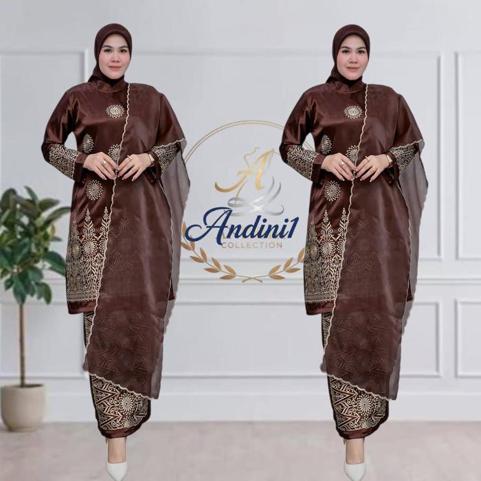 Andini1 Collection Set Selendang Sharmila Mic Bordir Free Selendang Bahan Yokohama Silk Premium Eleg