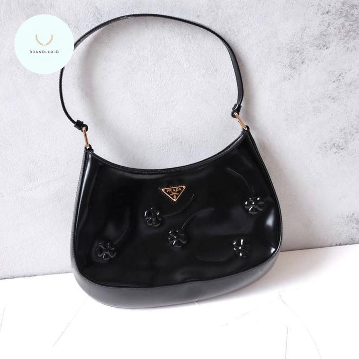 PRADA CLEO BAG FLORAL IN BLACK GHW