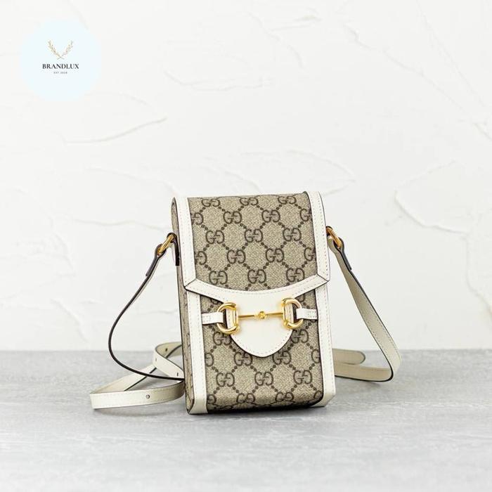 GUCCI MINI PHONE BAG HORSEBIT 1955 SUPREME EBONY / WHITE