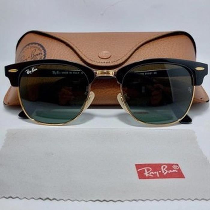 Kacamata RayBan Clubmaster RB3016 Lensa Kaca Gold Black Secen Original