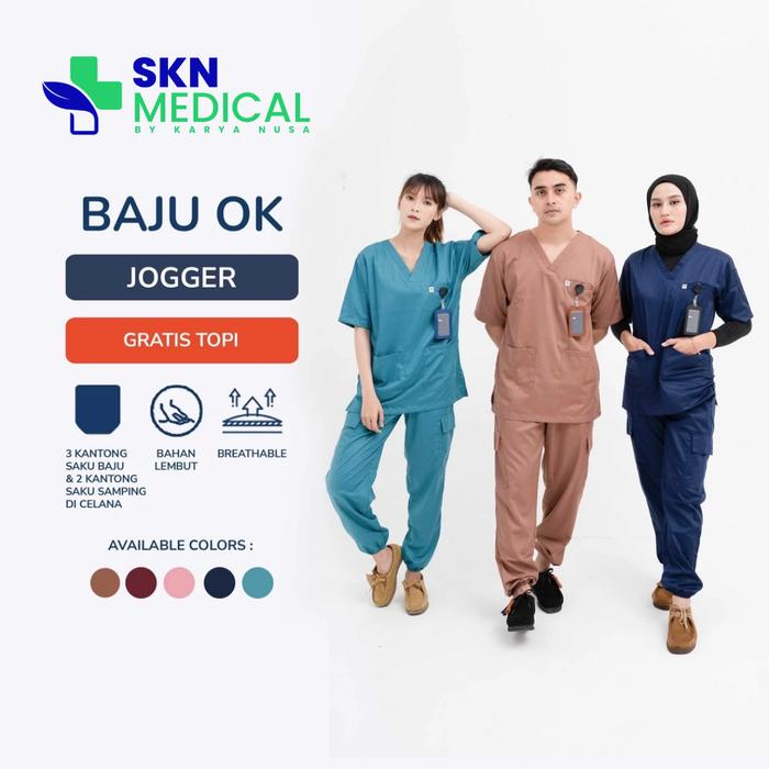 [ CLEARANCE SALE ] SKN Medical Baju OK Model Jogger Lengan Pendek Scrub Medis Setelan Celana Jogger 