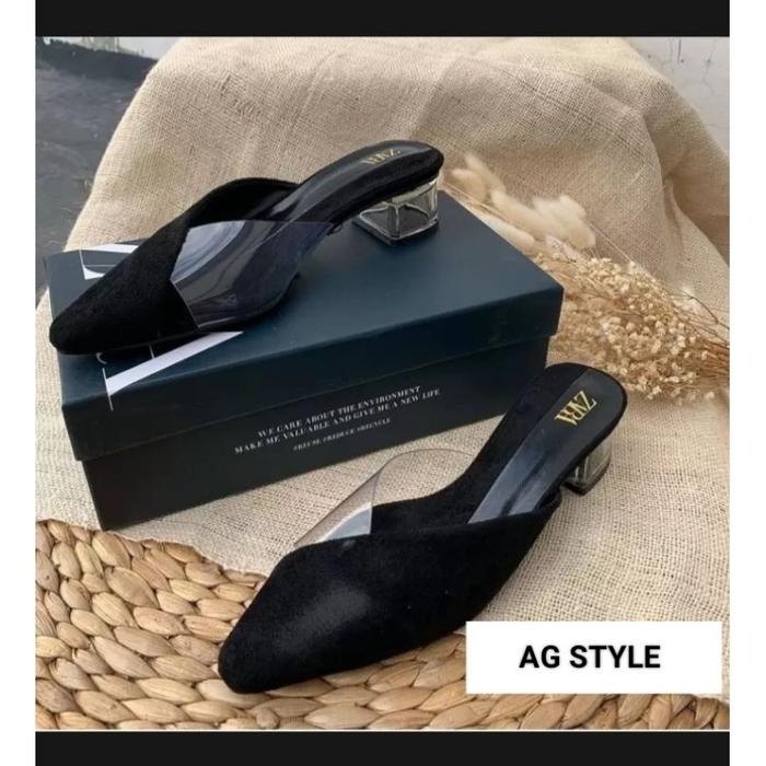 Sandal heels hak tahu chunky heels kaca 3 cm slop bapau mika terlaris termurah sandal kondangan/pest