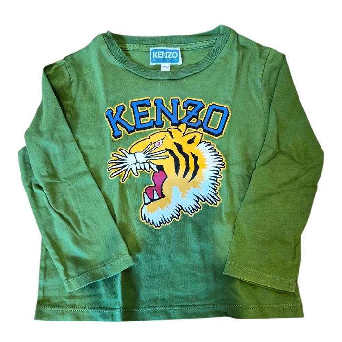 KENZO Baju Anak Lengan Panjang Hijau dengan Desain Harimau dan Logo KENZO