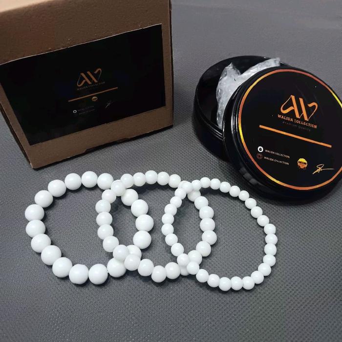 Gelang batu natural jade giok putih 6,7,8 mm tali elastis