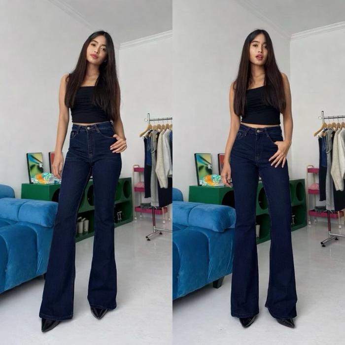 Zora - HW Jeans Cutbray Highwaist Wanita Kekinian Jeans Celana Cutbray Jeans Wanita Stretch