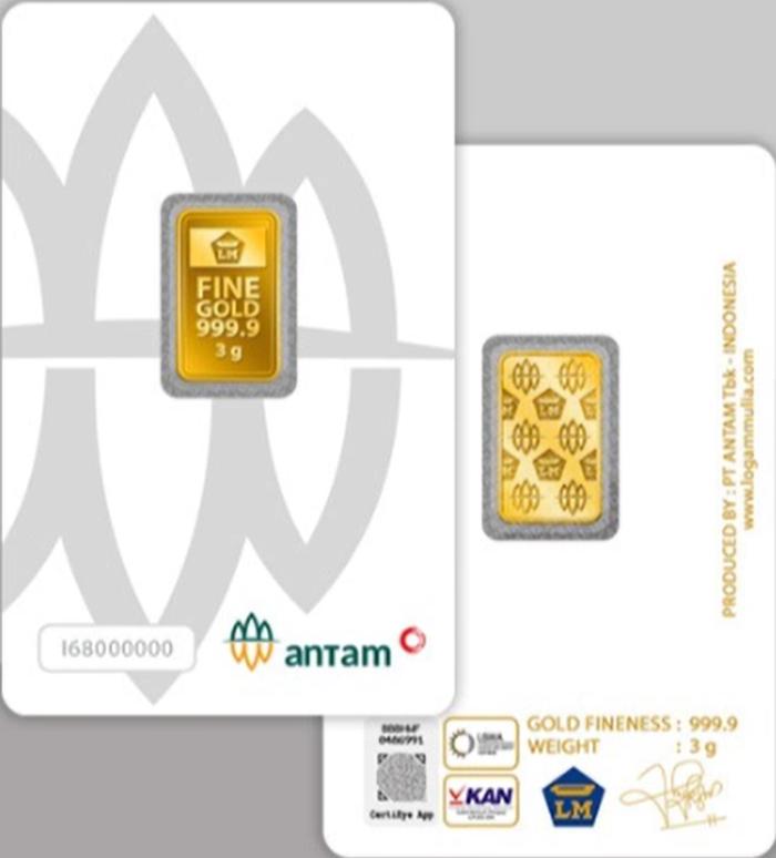 Berat 3 gr Emas Antam Fine Gold CertiEye LBMA