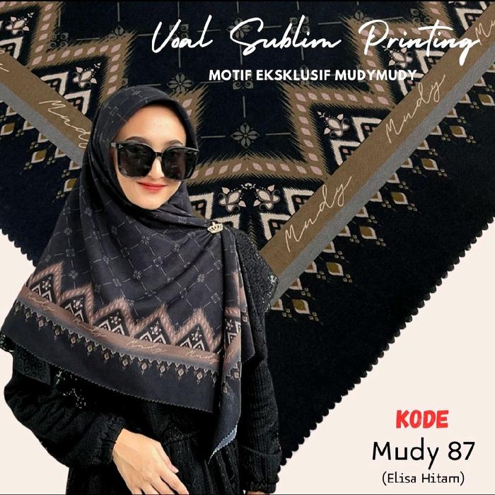 Hijab Voal Premium Sublim Printing Elisa Series  Segi Empat Kerudung Muslim Wanita Cantik Nyaman Lem