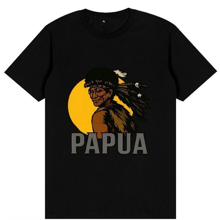Kaos T-shirt Baju Unisex Pria Wanita Warna Hitam Desain Papua