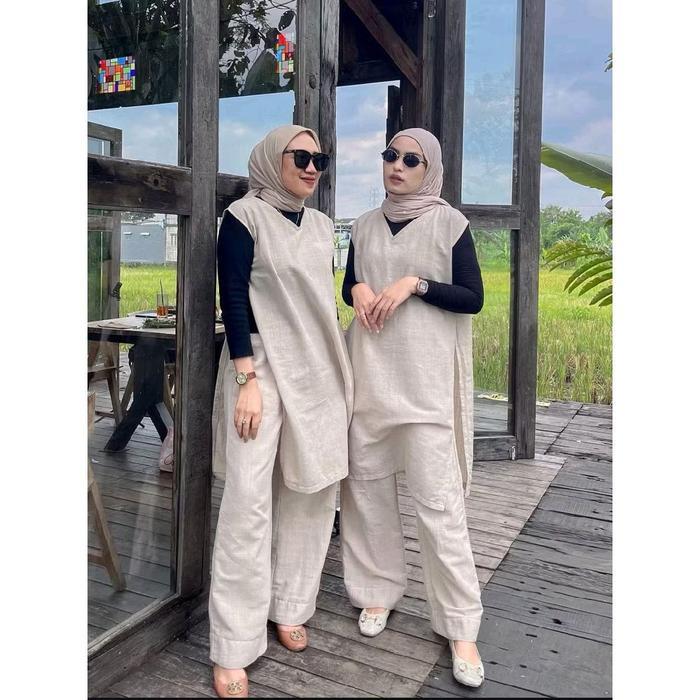 PREMIUM Terjamin Azura set tunik vest by shine  Super comfy & flowly Bahan nyerap keringat dgn baik,