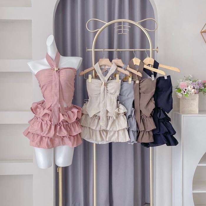 INSUN - BRIAR SET | Halter Tie Ruffle Set Wanita