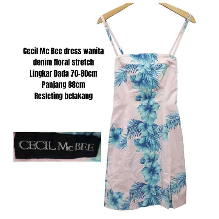Cecil Mc Bee dress wanita denim floral stretch