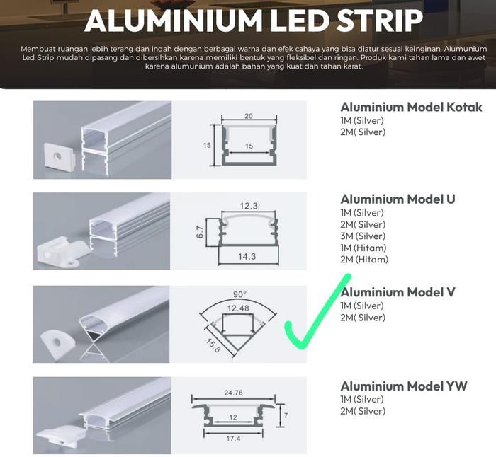 HOUSING ALUMINIUM LED STRIP / RUMAH LED STRIP / REL LED STRIP 1 Meter *