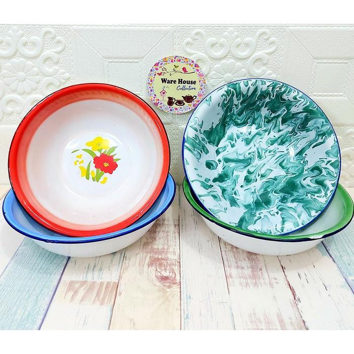 Baskom / Waskom Kembang 24cm Enamel /mangkok seng blek vintage motif kembang dan lurik