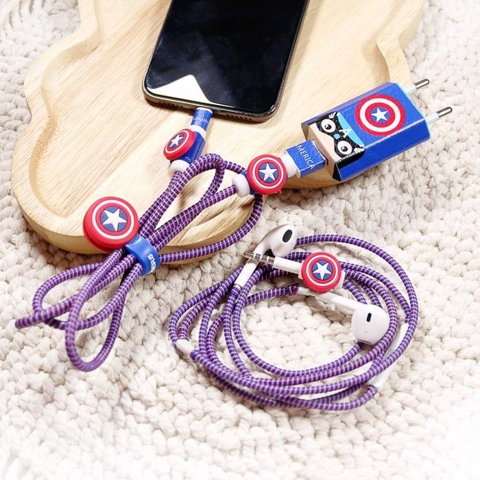Set Pelindung Kabel Hp Motif Kartun Spiral Satu Set Cover Kabel Kartun Lucu Aksesoris Handphone Peli