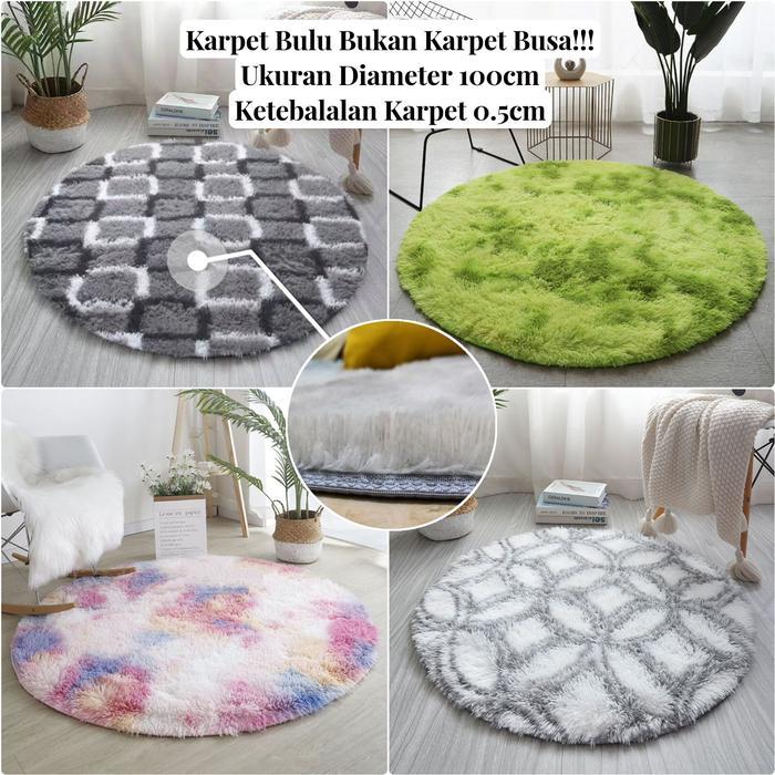 Karpet Bulu Bulat Motif & Ombre Diamater 100cm/Karpet Bulu Lantai Bulat Ambal Busa