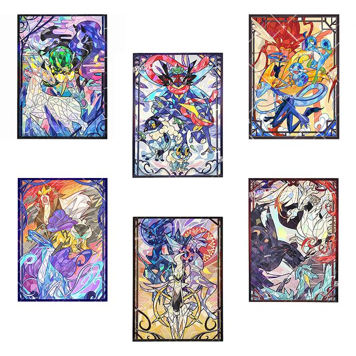 60Pcs/Set Anime Game PTCG Flash Card Sleeve Church Stained Glass Style Legendary Pokemon Arceus Gren