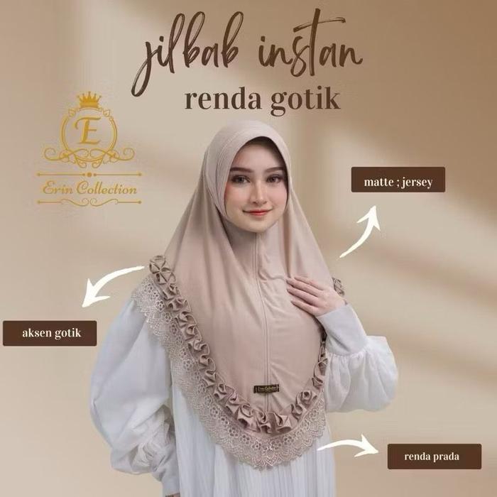 Erin Collection Jilbab Jersey Renda Gotik Instan  Jilbab Jazkia ESK_718 Matte Jersey Aksen Gotik Ren