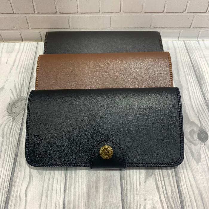 Dompet Lipat Panjang Pria Model Panjang Bahan Kalep Menyerupai Kulit dengan Slot Uang & Kartu Tiga P