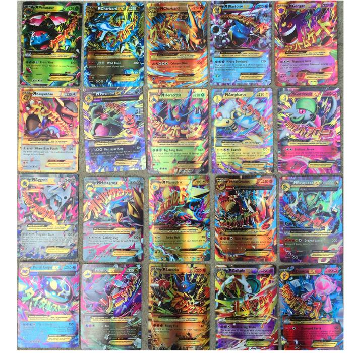 100PCS Pokemon Card MEGA Flash Card EX Battle Game Anime Collection