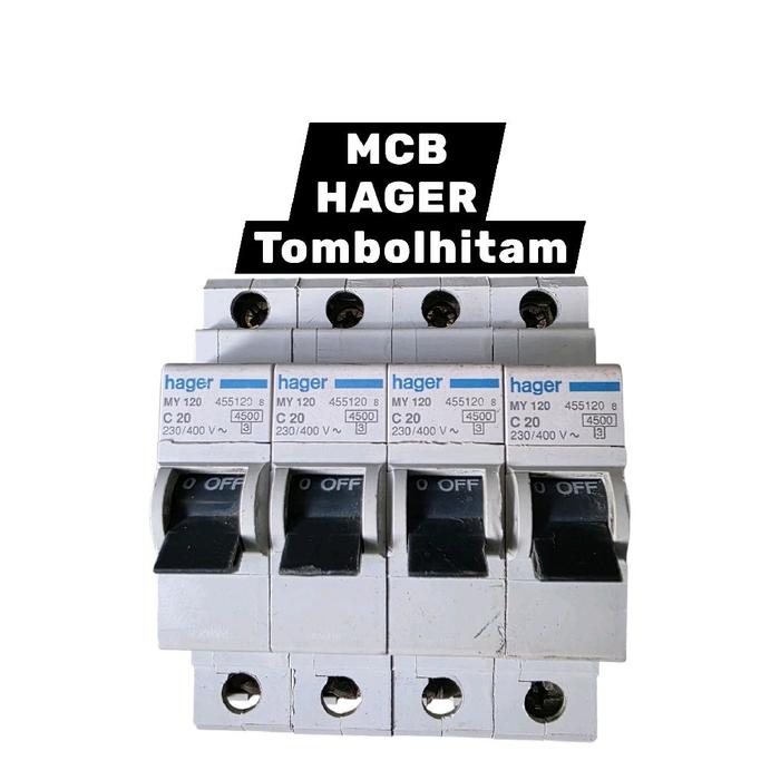 MCB Hager Tombol Hitam MY 120 455120 C 20 230/400 V ~ untuk Pengaman Listrik