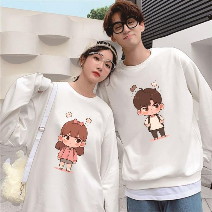 Sweater Crewneck Couple Korean Style Pasangan Sama ayang Motif Distro Girl Mad Boy Sweatshirt Pria W