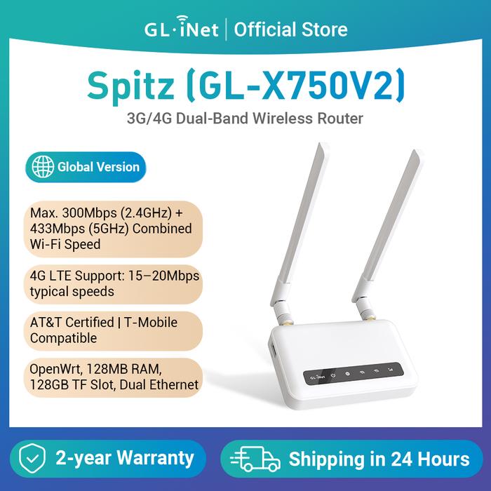 GL.iNet Spitz (GL-X750V2) 4G LTE OpenWrt Router AC750 Dual-Band Wi-Fi IoT Gateway VPN Client and Ser