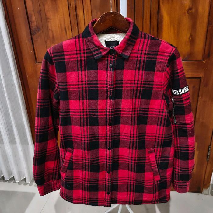 jaket outer vintage flanel wool plaid tartan design united inner sherpa